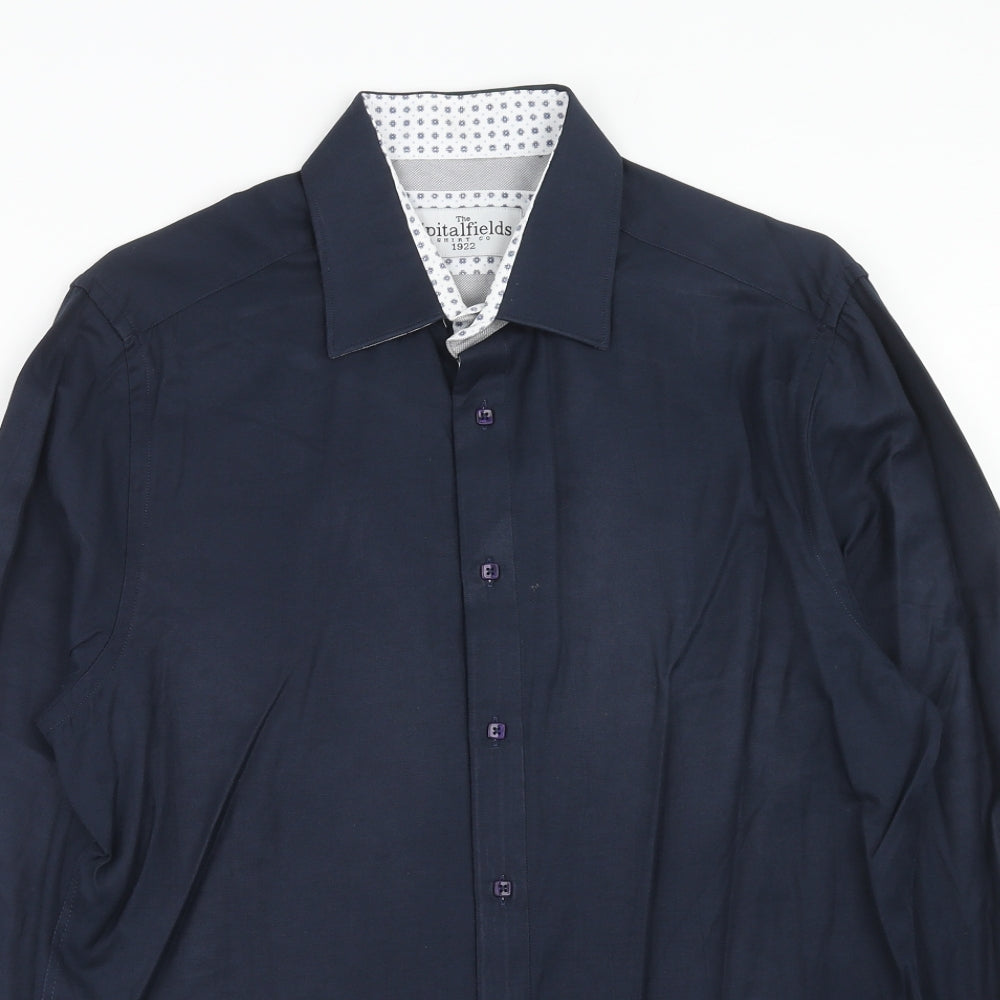 Spitalfields Mens Blue Polyester Button-Up Size 16.5 Collared Button
