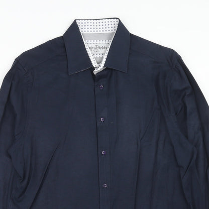 Spitalfields Mens Blue Polyester Button-Up Size 16.5 Collared Button