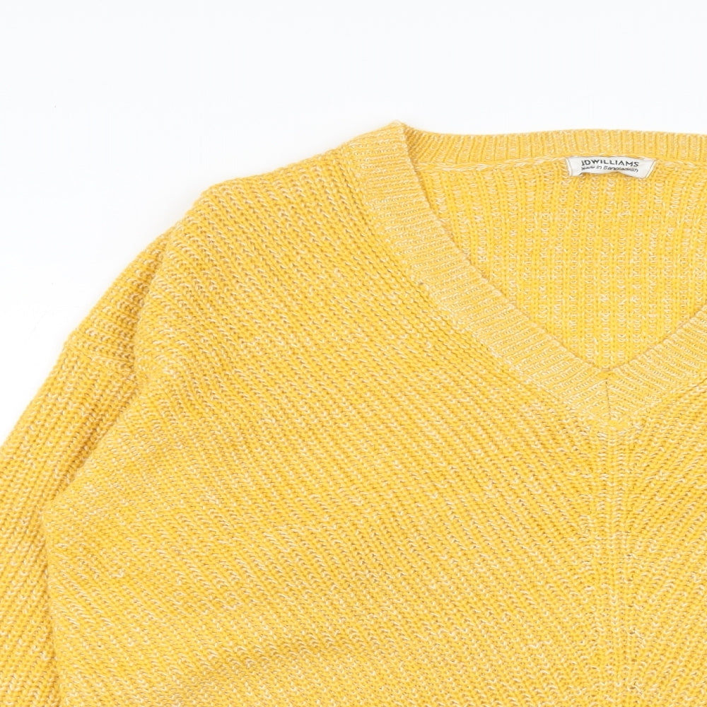 JD Wiliams Womens Yellow V-Neck Acrylic Pullover Jumper Size M - Size 18-22