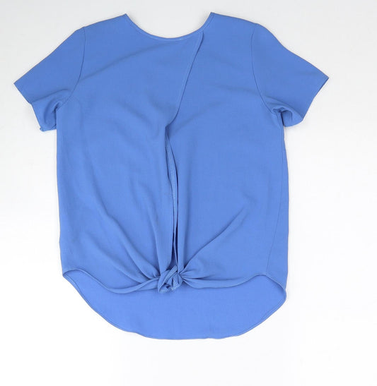 Atmosphere Womens Blue Polyester Basic T-Shirt Size 8 Round Neck - Open Back