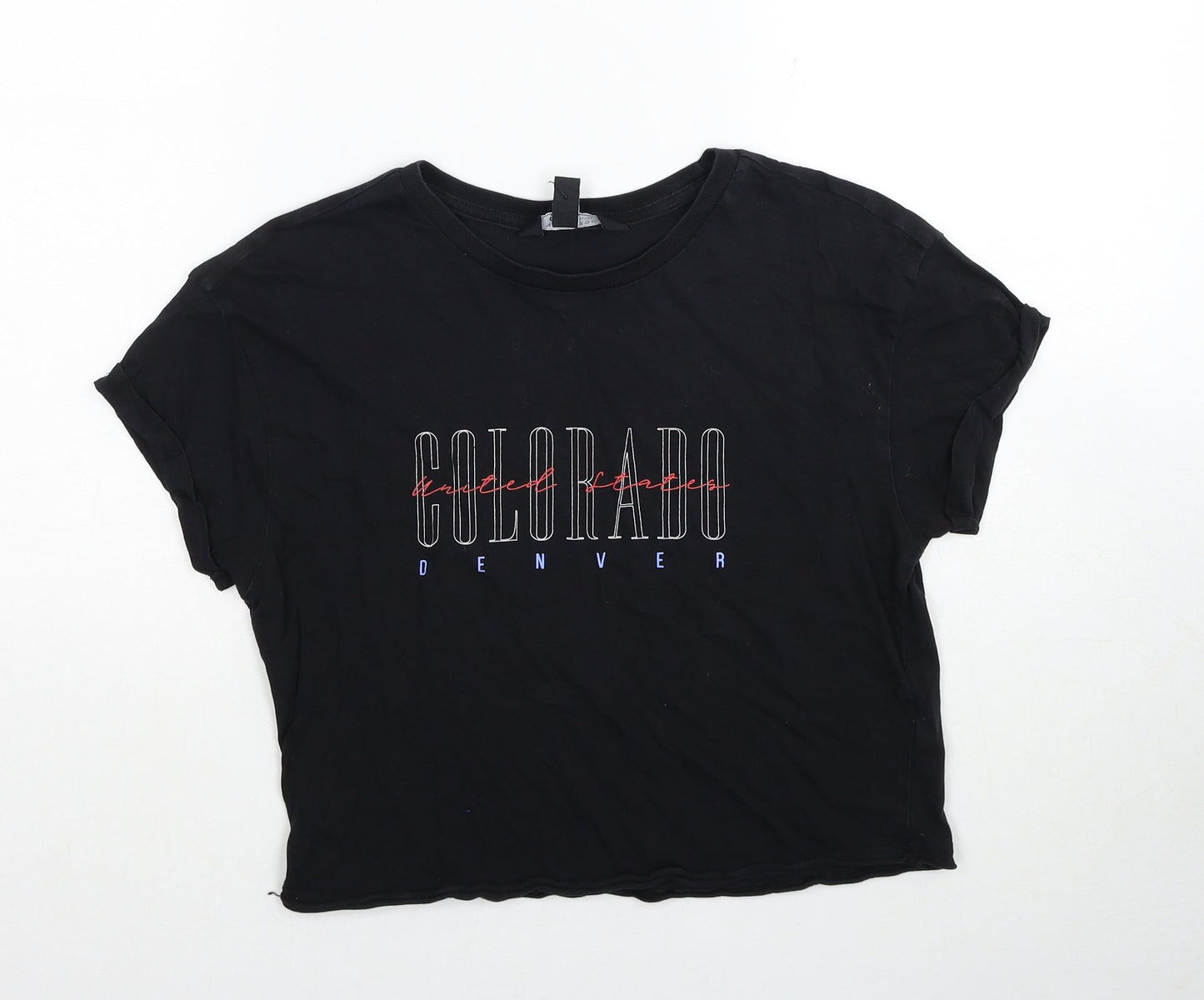New Look Girls Black Cotton Jersey T-Shirt Size 14-15 Years Round Neck Pullover - Colorado Denver
