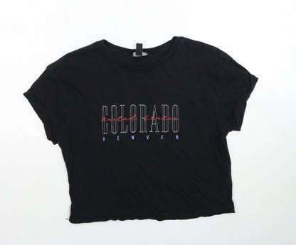New Look Girls Black Cotton Jersey T-Shirt Size 14-15 Years Round Neck Pullover - Colorado Denver