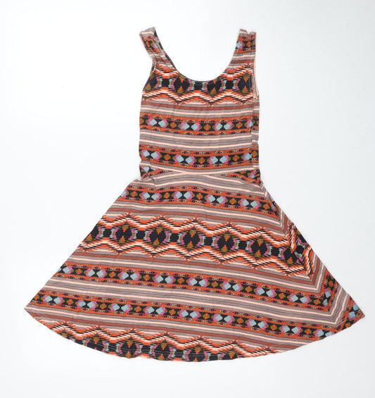 Atmosphere Womens Beige Geometric Viscose Skater Dress Size 8 Round Neck Pullover