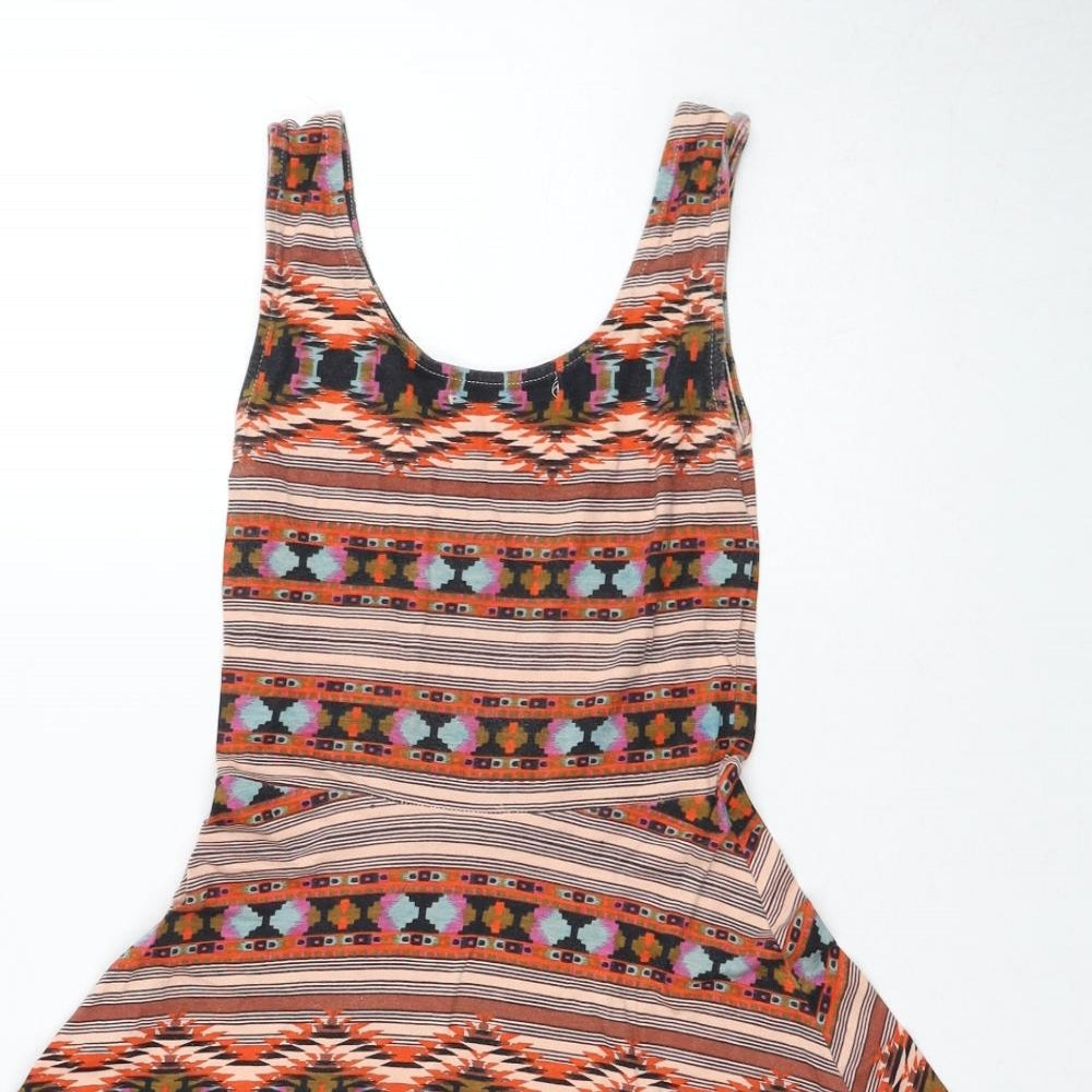 Atmosphere Womens Beige Geometric Viscose Skater Dress Size 8 Round Neck Pullover