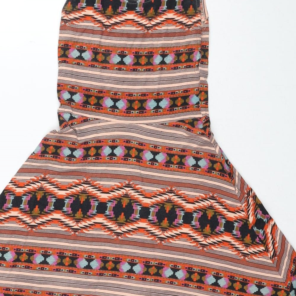 Atmosphere Womens Beige Geometric Viscose Skater Dress Size 8 Round Neck Pullover