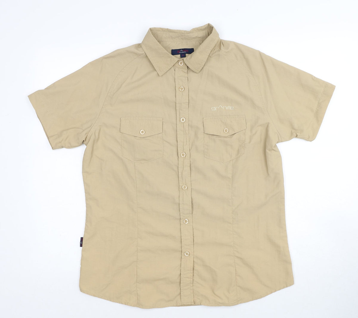 Granite Womens Beige Polyester Basic Button-Up Size 12 Collared