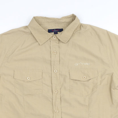 Granite Womens Beige Polyester Basic Button-Up Size 12 Collared