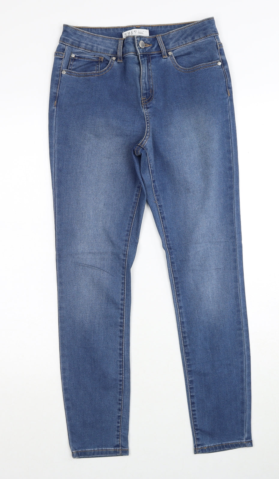 Denim & Co. Womens Blue Cotton Straight Jeans Size 10 Regular Zip