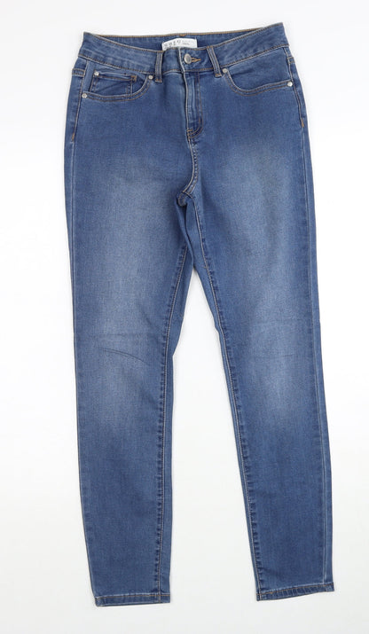 Denim & Co. Womens Blue Cotton Straight Jeans Size 10 Regular Zip