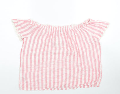 Papaya Womens Pink Striped Viscose Basic Blouse Size 14 Off the Shoulder - Lace Detail on Sleeves