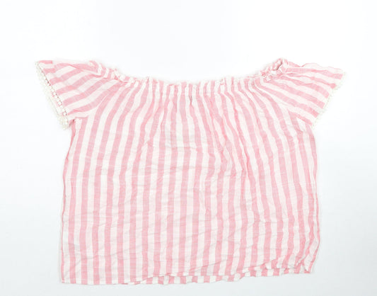 Papaya Womens Pink Striped Viscose Basic Blouse Size 14 Off the Shoulder - Lace Detail on Sleeves