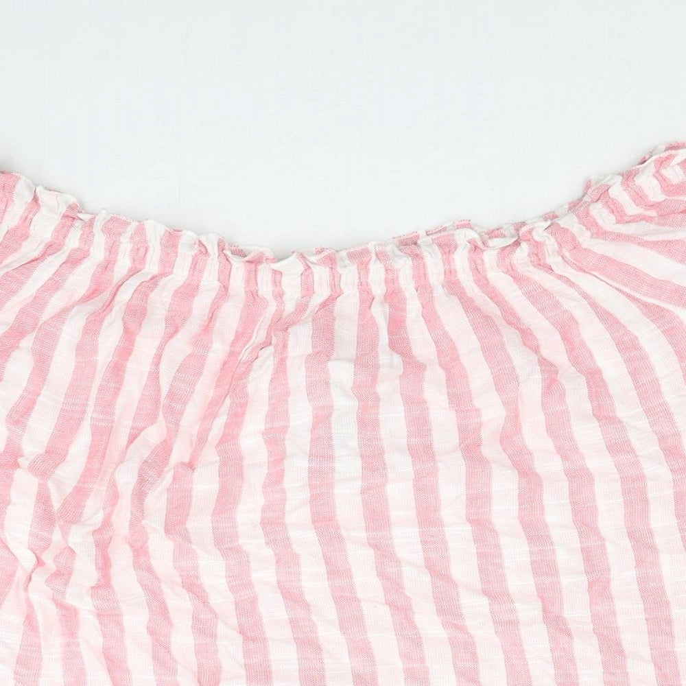 Papaya Womens Pink Striped Viscose Basic Blouse Size 14 Off the Shoulder - Lace Detail on Sleeves