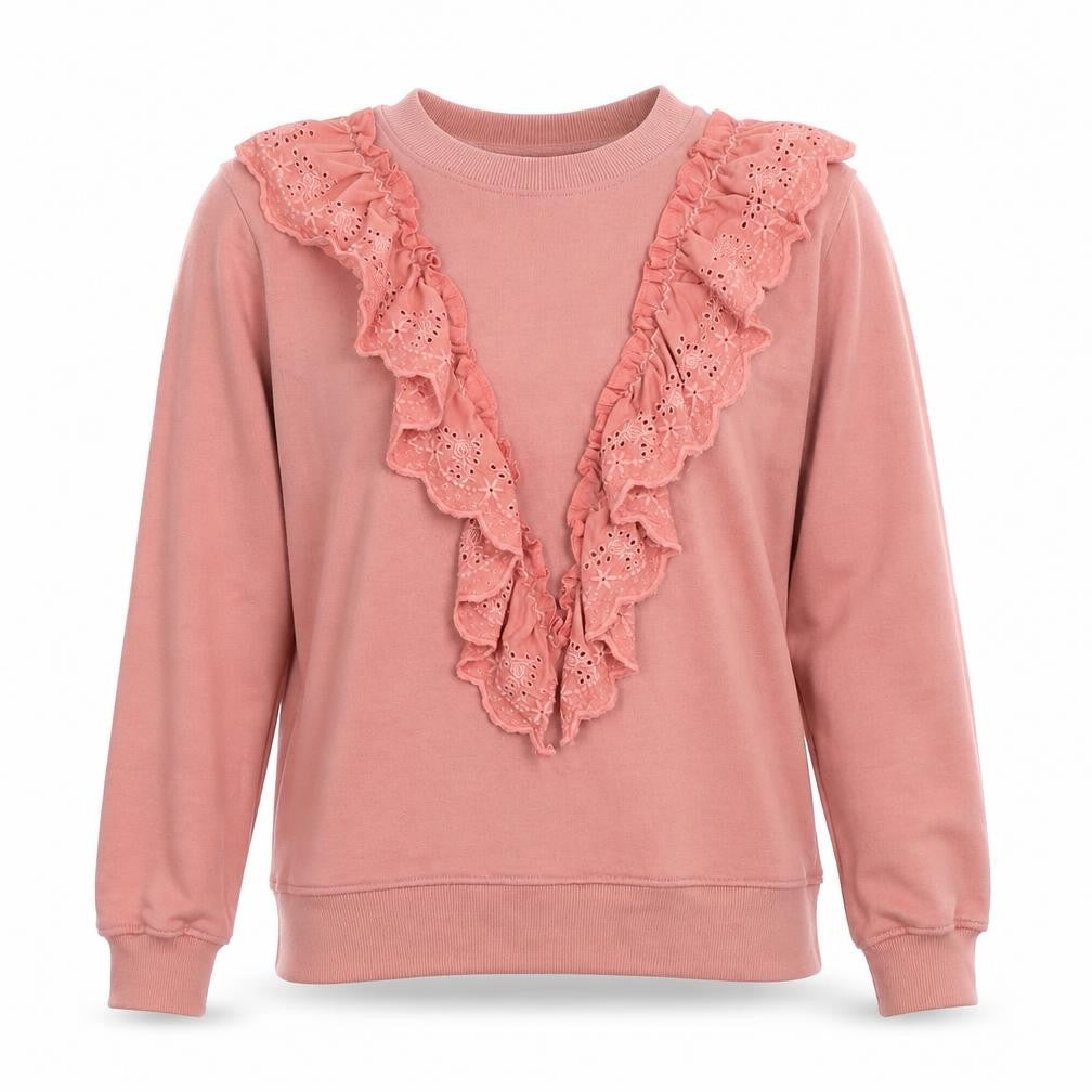 Front view of Missguided women’s pink polyester pullover sweatshirt, size UK 8