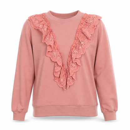 Front view of Missguided women’s pink polyester pullover sweatshirt, size UK 8