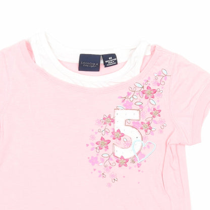 Sonoma Girls Pink Cotton Basic T-Shirt Size 6 Years Round Neck Pullover