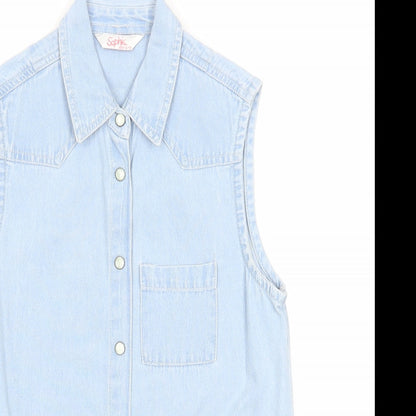 Sophie Girls Blue Cotton Basic Button-Up Size 12-13 Years Collared Snap
