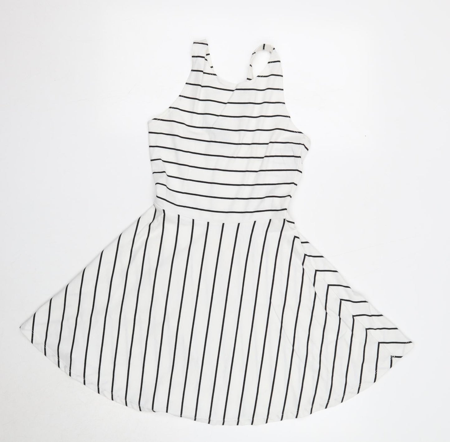 FACTORIE Womens White Striped Cotton Skater Dress Size XS Round Neck Pullover