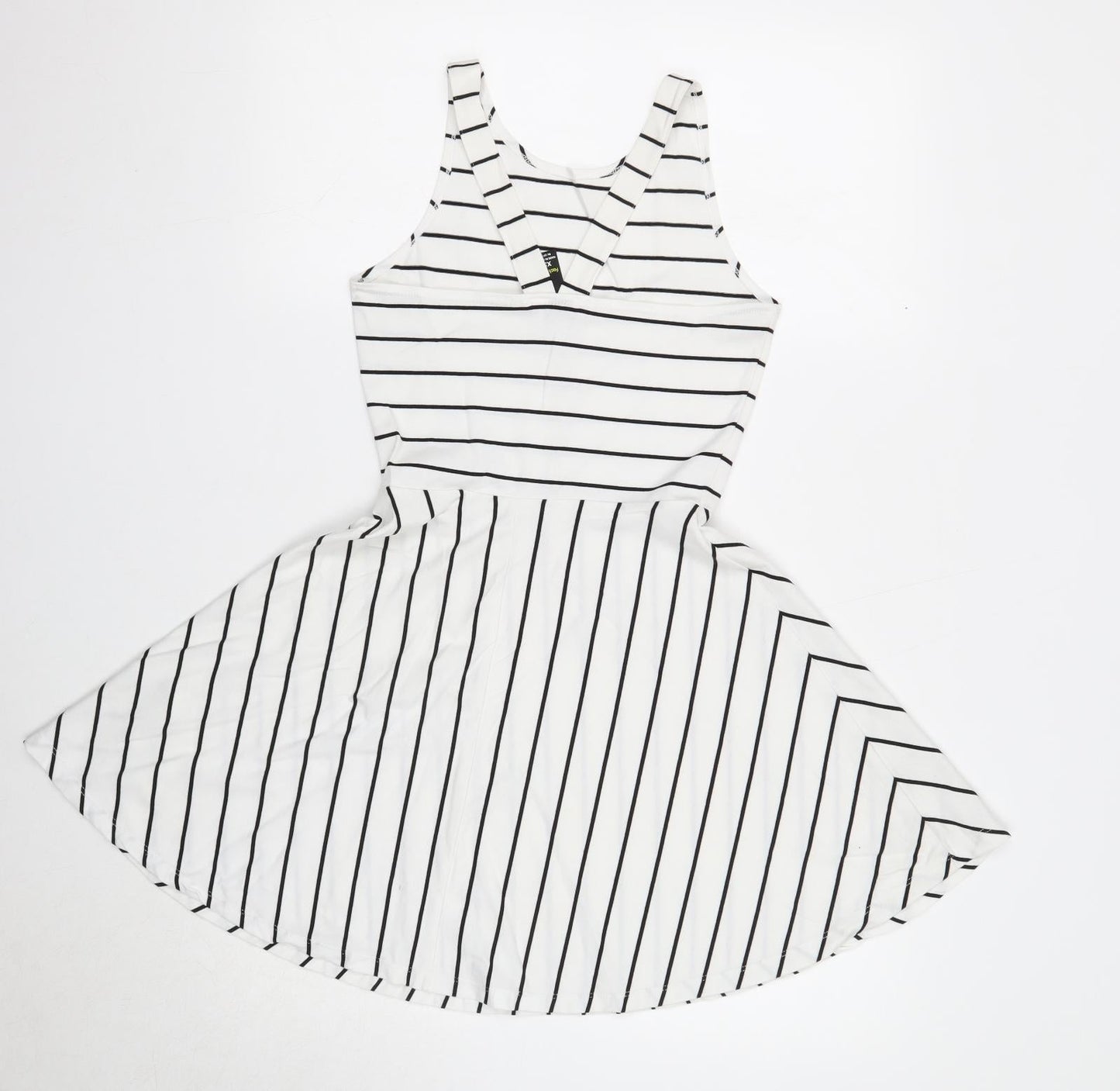 FACTORIE Womens White Striped Cotton Skater Dress Size XS Round Neck Pullover