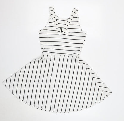 FACTORIE Womens White Striped Cotton Skater Dress Size XS Round Neck Pullover