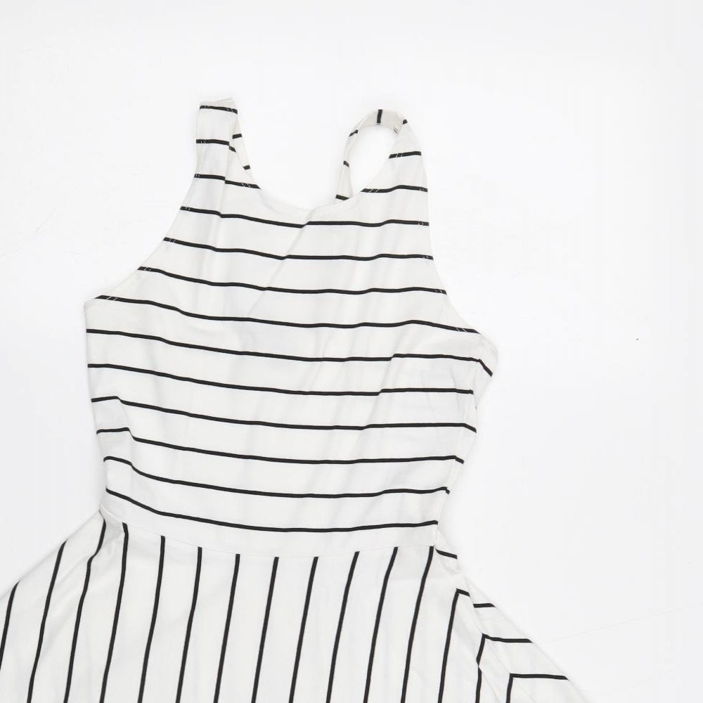FACTORIE Womens White Striped Cotton Skater Dress Size XS Round Neck Pullover