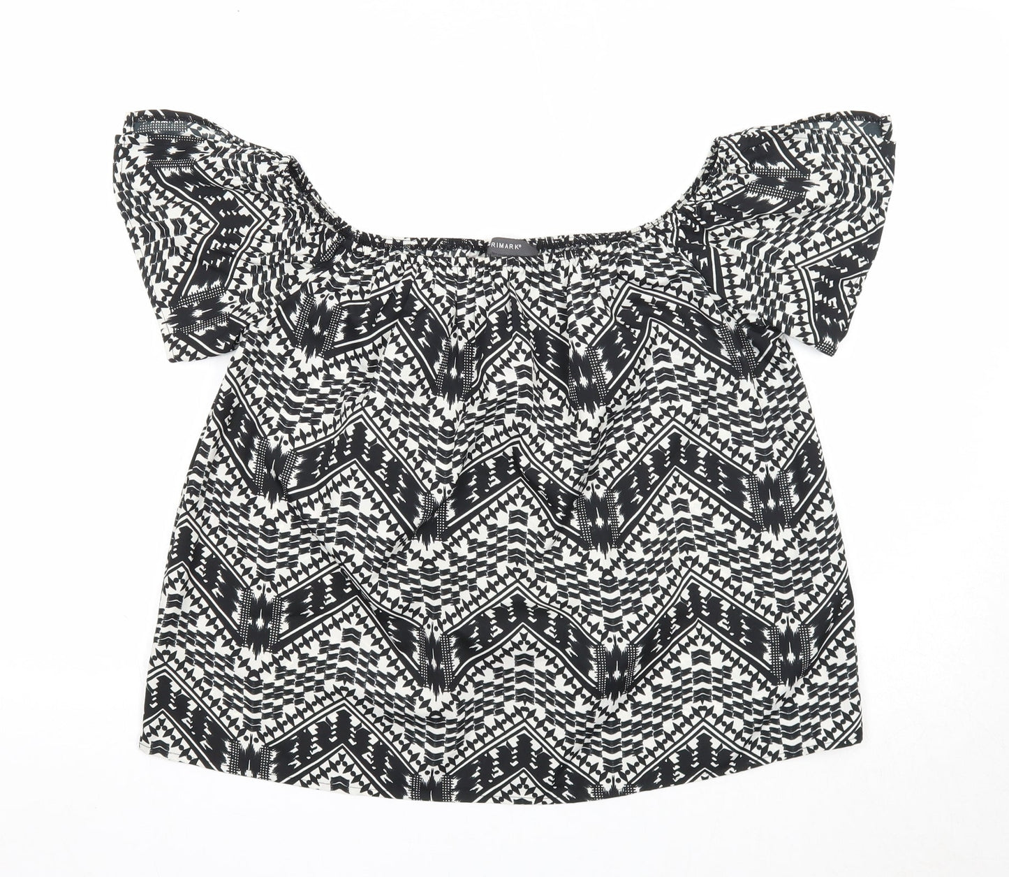 Primark Womens Black Geometric Polyester Basic Blouse Size 12 Off the Shoulder