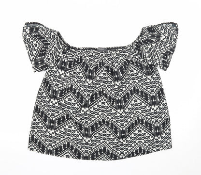 Primark Womens Black Geometric Polyester Basic Blouse Size 12 Off the Shoulder