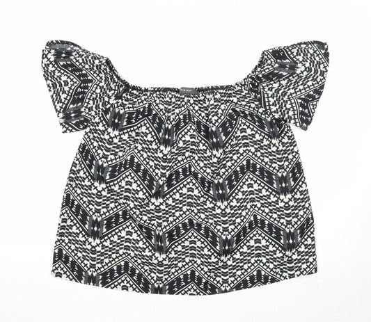 Primark Womens Black Geometric Polyester Basic Blouse Size 12 Off the Shoulder