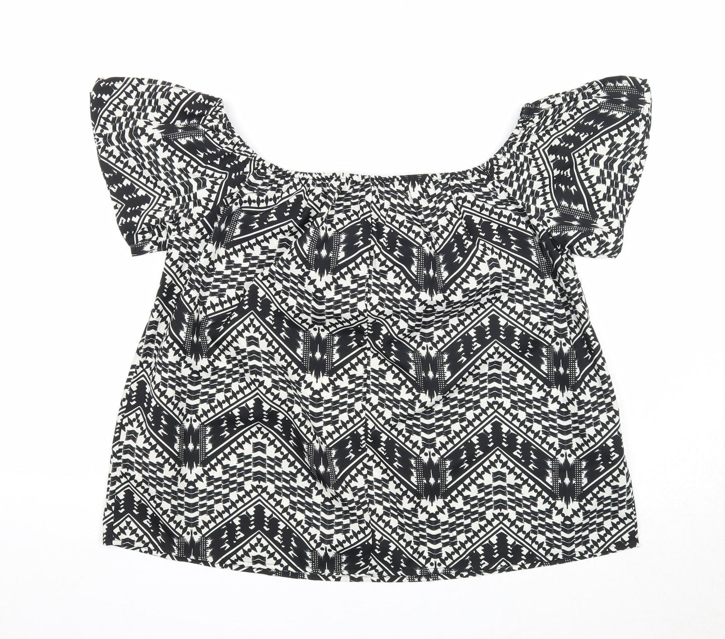 Primark Womens Black Geometric Polyester Basic Blouse Size 12 Off the Shoulder