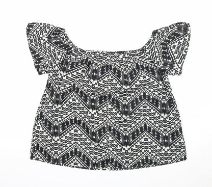 Primark Womens Black Geometric Polyester Basic Blouse Size 12 Off the Shoulder
