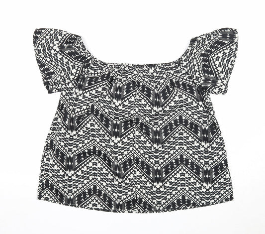Primark Womens Black Geometric Polyester Basic Blouse Size 12 Off the Shoulder