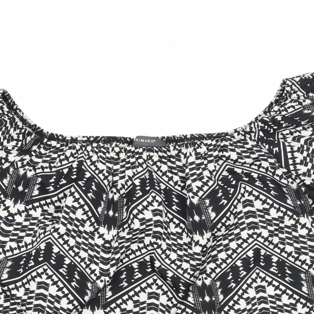 Primark Womens Black Geometric Polyester Basic Blouse Size 12 Off the Shoulder