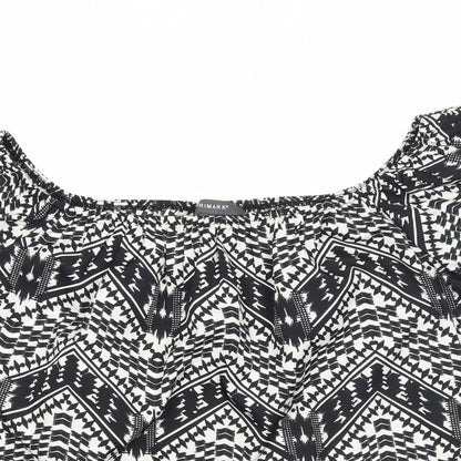 Primark Womens Black Geometric Polyester Basic Blouse Size 12 Off the Shoulder