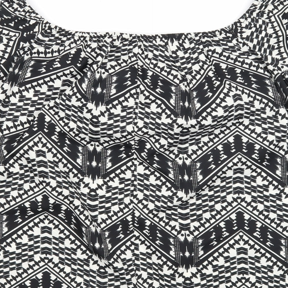Primark Womens Black Geometric Polyester Basic Blouse Size 12 Off the Shoulder