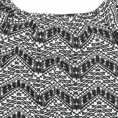 Primark Womens Black Geometric Polyester Basic Blouse Size 12 Off the Shoulder