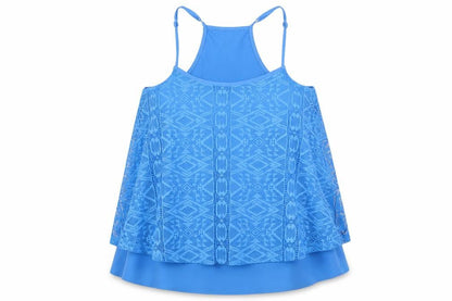Candy Couture Girls Blue Geometric Polyester Basic Tank Size 15 Years Round Neck Pullover