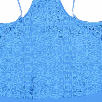 Candy Couture Girls Blue Geometric Polyester Basic Tank Size 15 Years Round Neck Pullover
