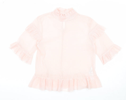 Miss Selfridge Womens Pink Polyester Basic Blouse Size 8 Mock Neck