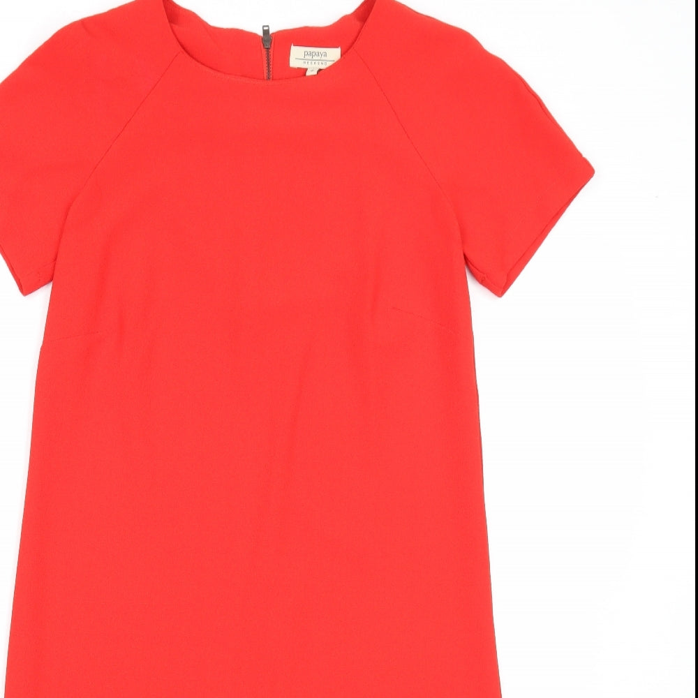 Papaya Womens Red Polyester A-Line Size 8 Round Neck Zip