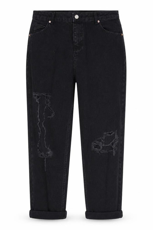 Front view of ASOS women’s black cotton straight jeans, size UK 32, in, 28-inch leg regular zip