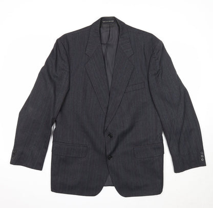 Mens UK Size 42 Pin Stripe Regular Black Suit Jacket
