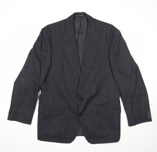 Mens UK Size 42 Pin Stripe Regular Black Suit Jacket