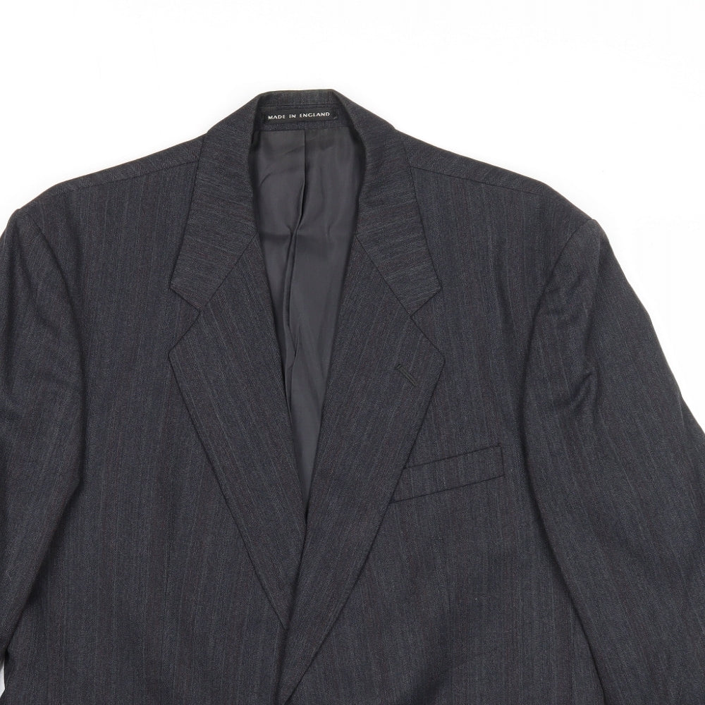 Mens UK Size 42 Pin Stripe Regular Black Suit Jacket