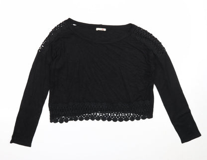 Lovely 153 Womens Black Boat Neck Viscose Pullover Jumper Size S