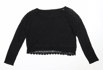 Lovely 153 Womens Black Boat Neck Viscose Pullover Jumper Size S