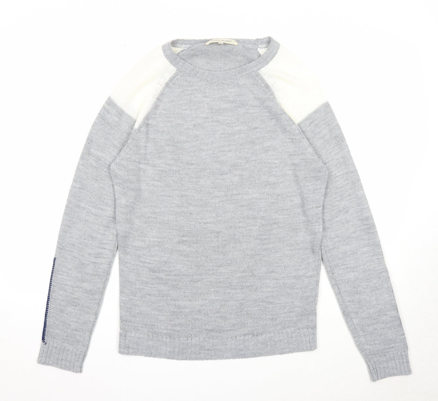 River Island Mens Grey Round Neck Acrylic Pullover Jumper Size S Long Sleeve