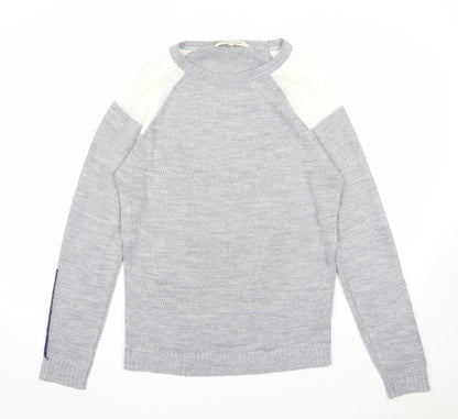 River Island Mens Grey Round Neck Acrylic Pullover Jumper Size S Long Sleeve