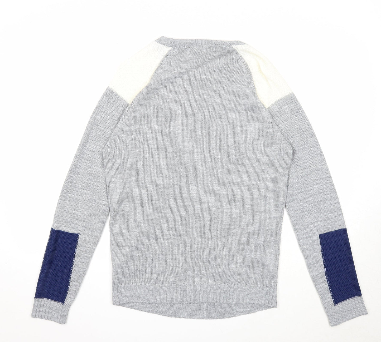 River Island Mens Grey Round Neck Acrylic Pullover Jumper Size S Long Sleeve