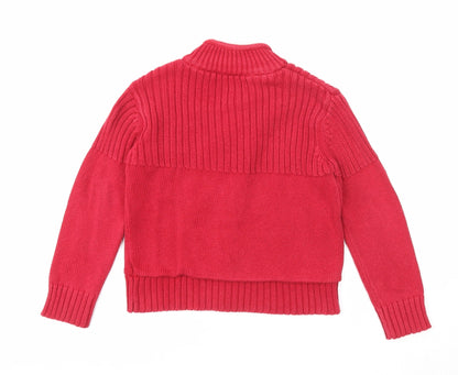 MC Baby Boys Red V-Neck Cotton Full Zip Jumper Size 6 Years Zip