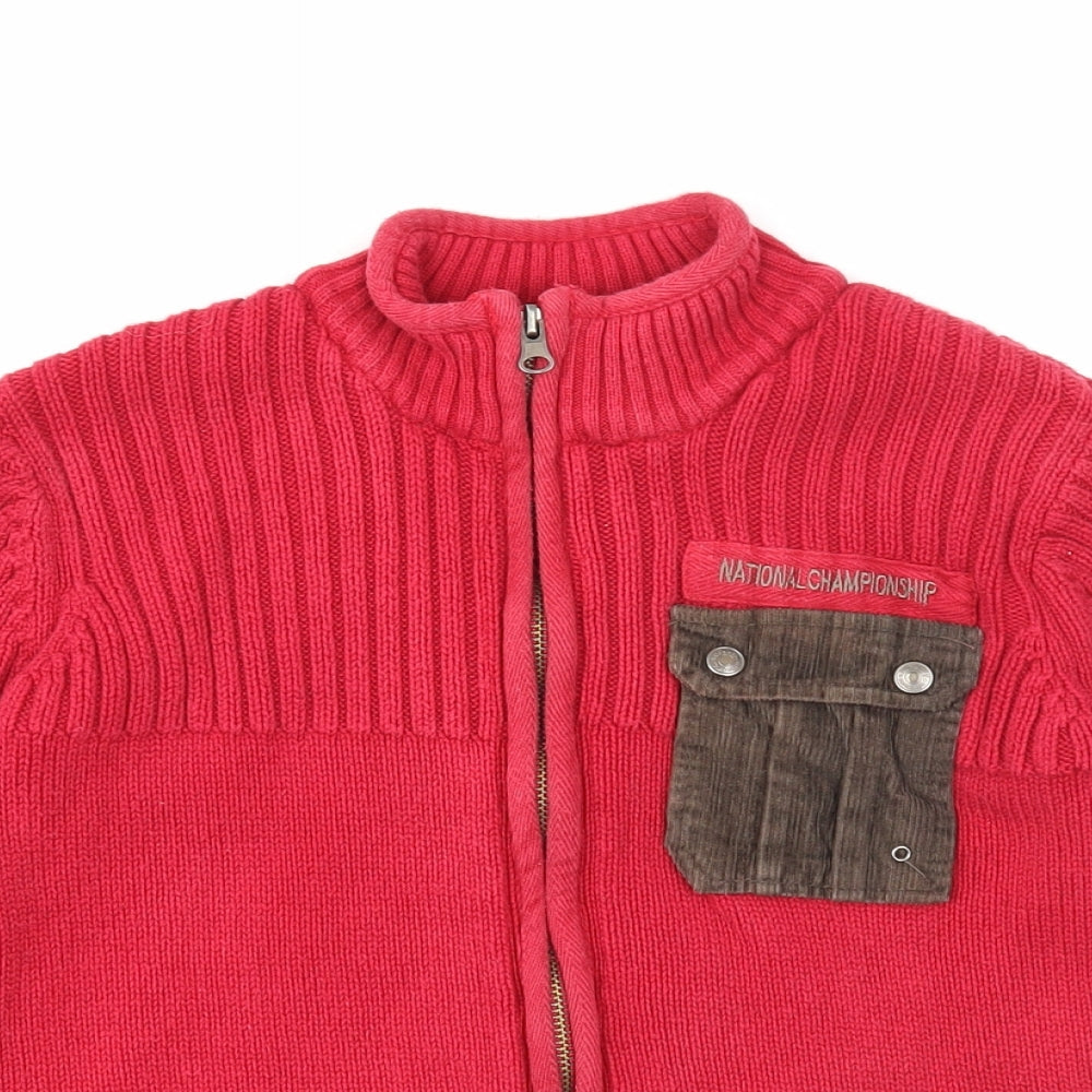 MC Baby Boys Red V-Neck Cotton Full Zip Jumper Size 6 Years Zip