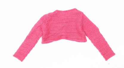 French Connection Girls Pink Round Neck Acrylic Cardigan Jumper Size 2 Years Button - Cropped